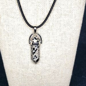 Dalmatian jasper double point necklace